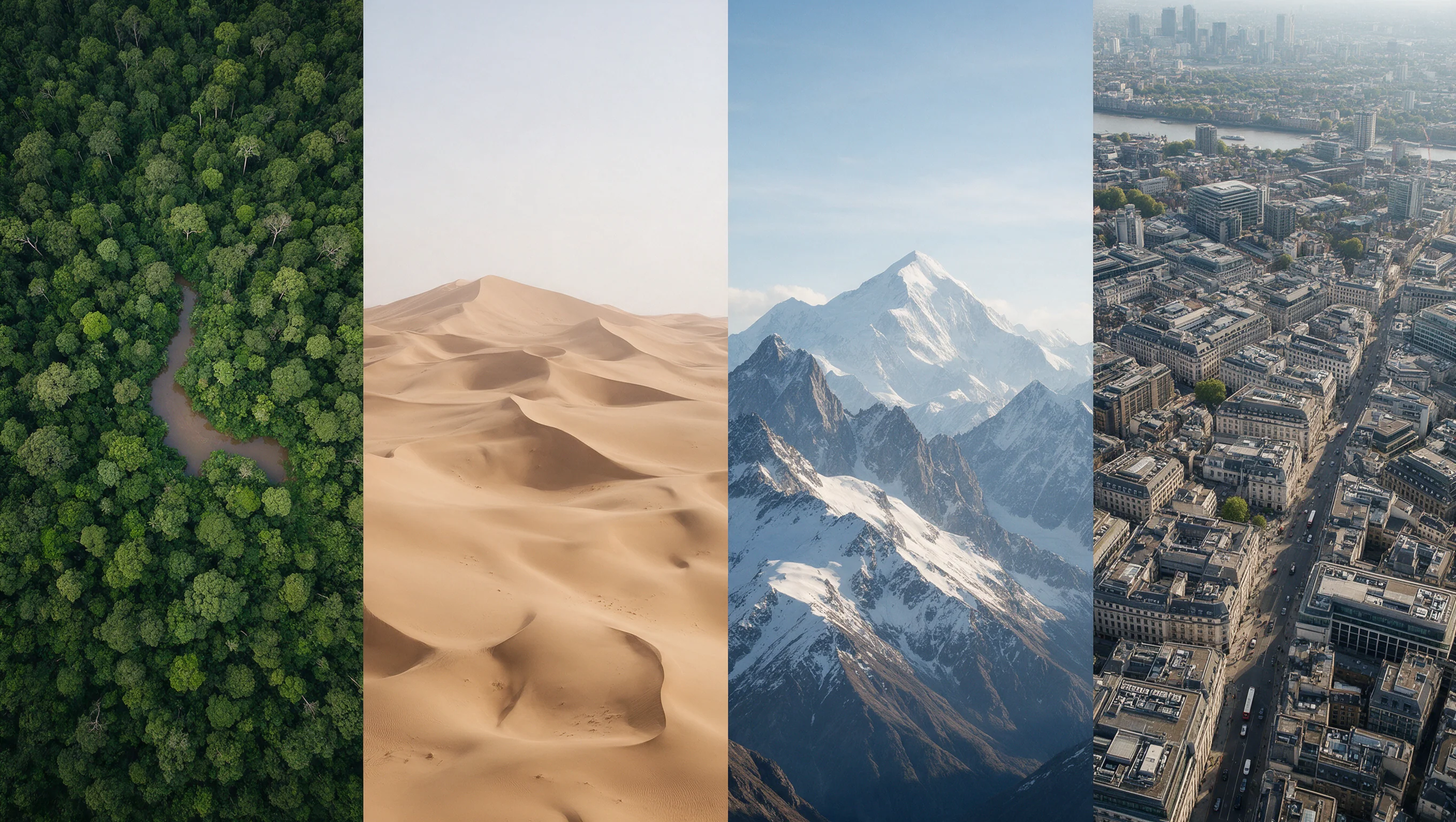 T-BAT operating environments: forest, desert, mountains and city